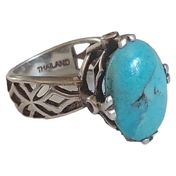 Hand Crafted Sterling Silver 925 Turquoise High Set Celtic Cross Geometric Ring - Picture 4 of 7